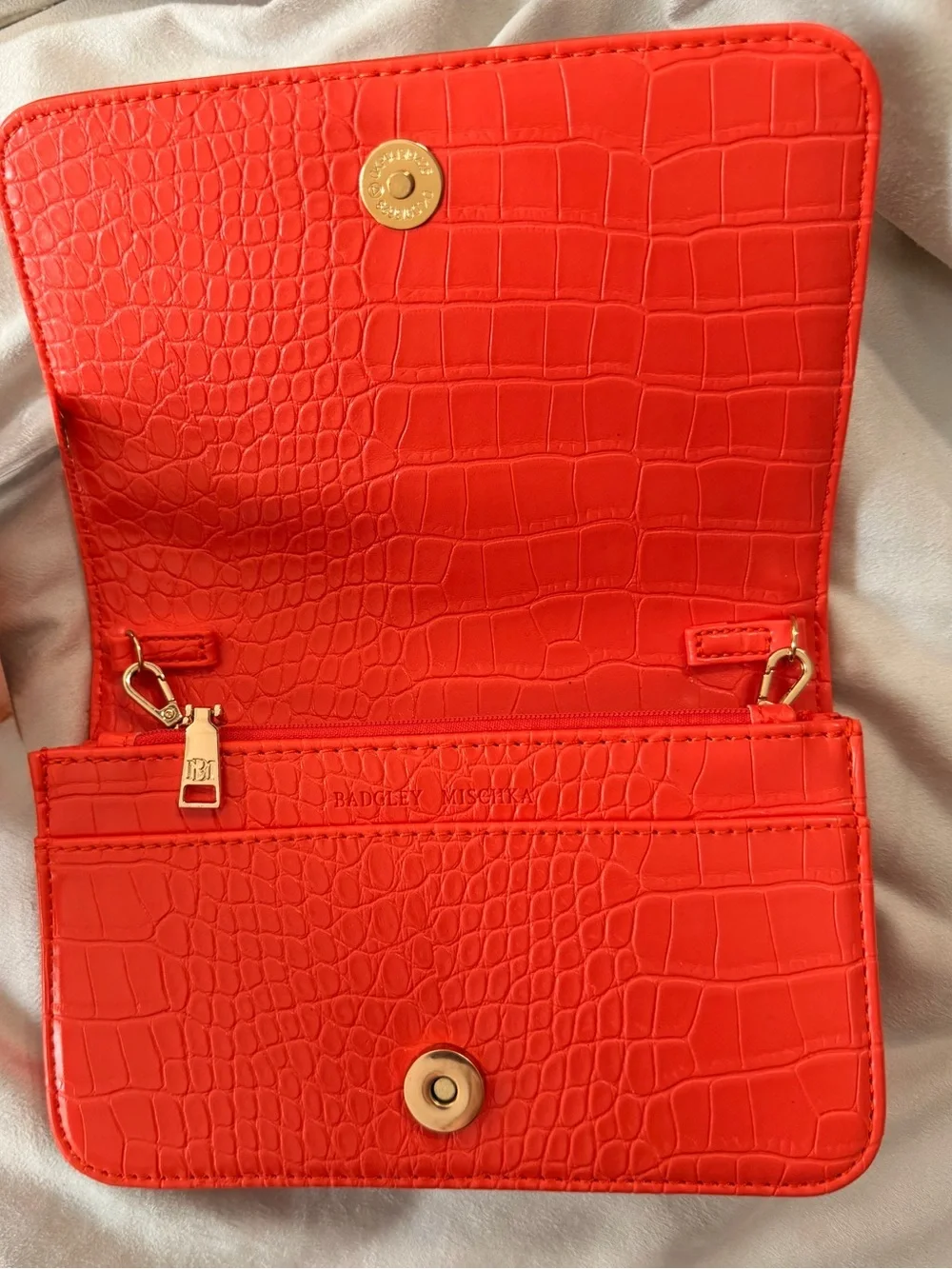 NWOT Badgley Mischka Orange Croc-Embossed Convertible Clutch/Chain Crossbody